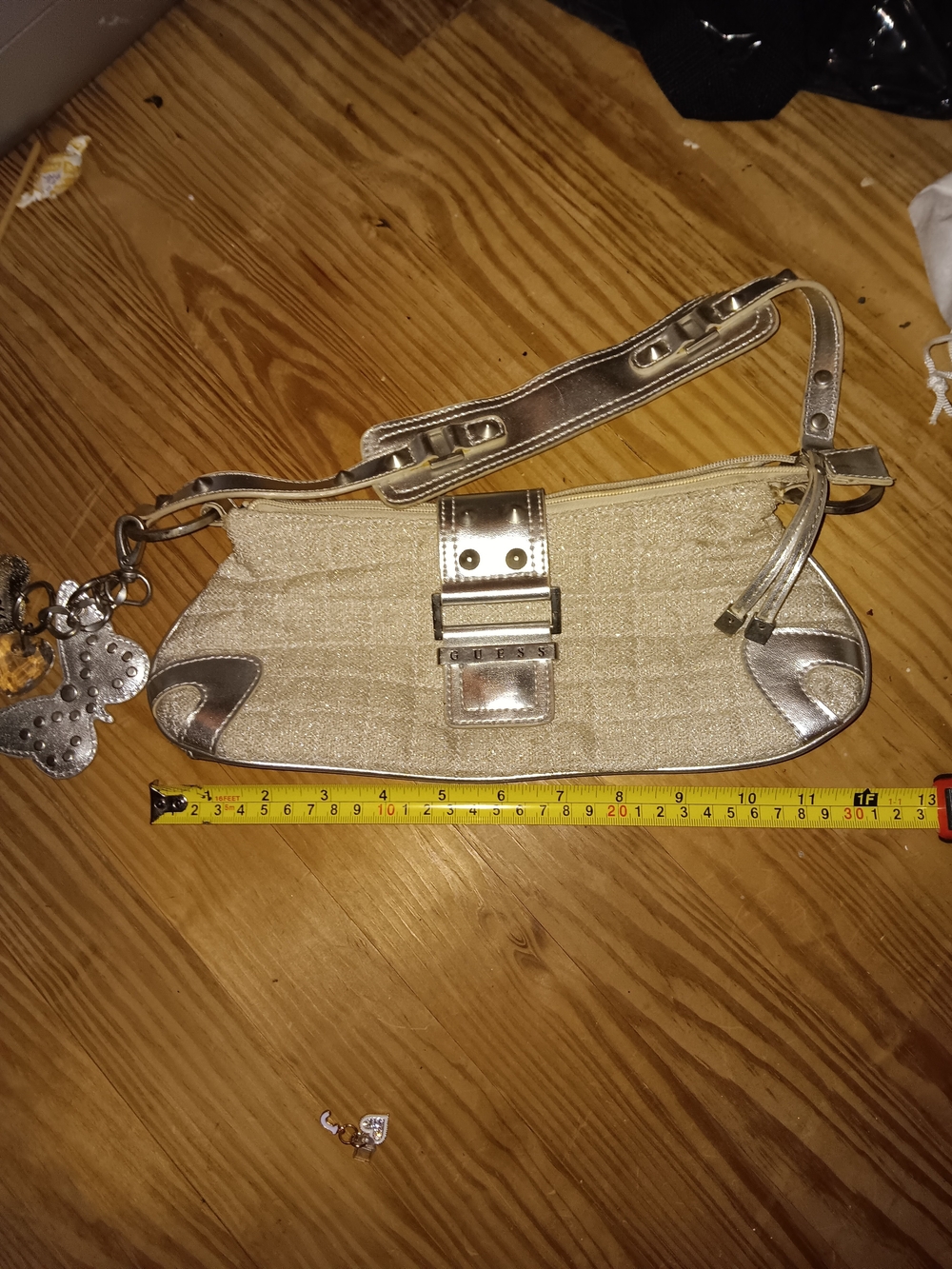 Guess Silver Shoulder Bag with Charm Accent